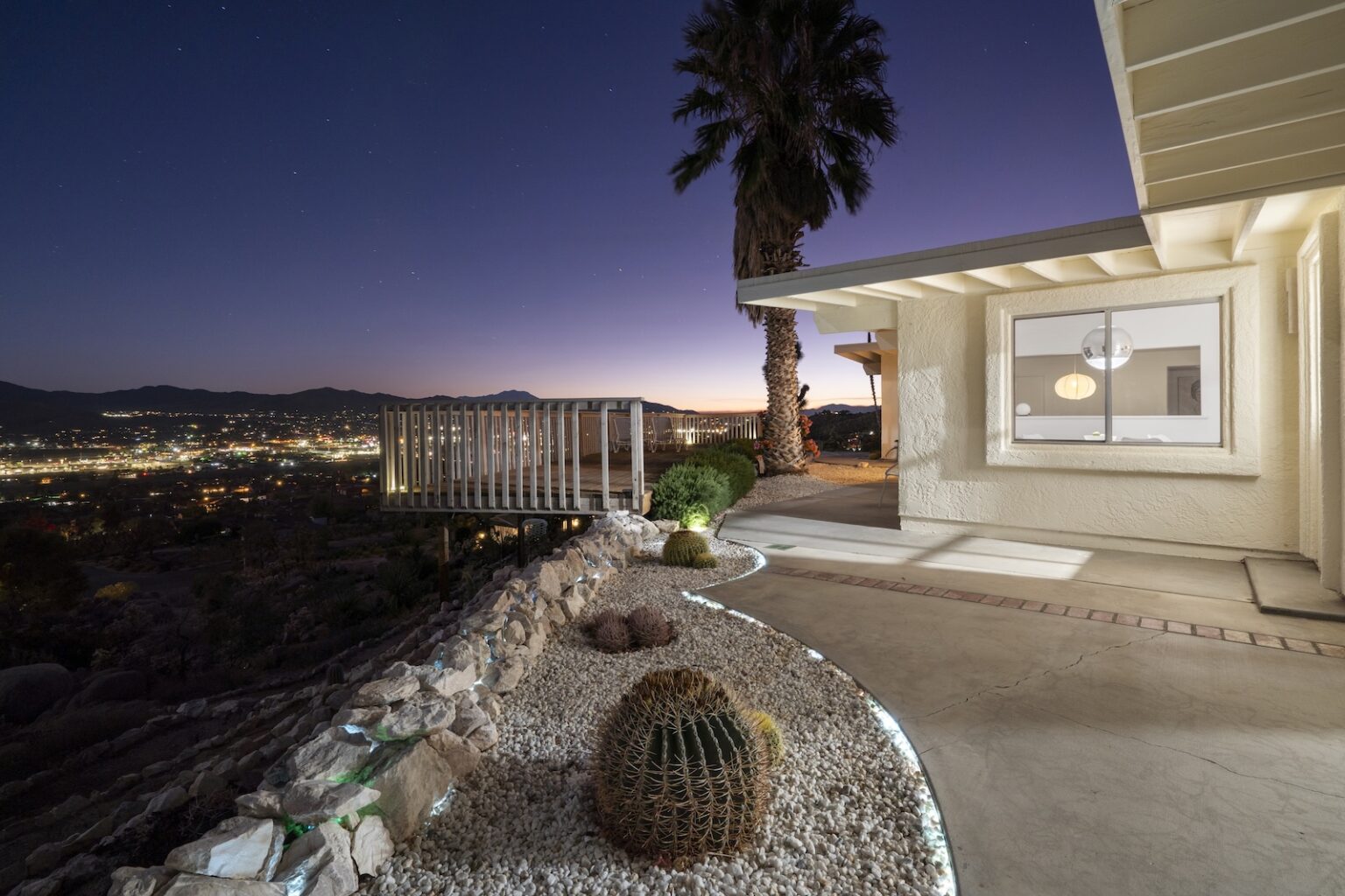Desert view home at twilight